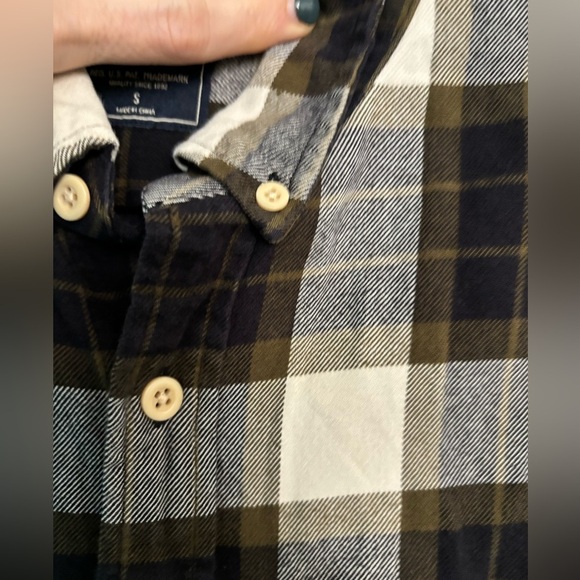 Abercrombie & Fitch Mens Slim Fit Flannel Button Down Size Small Olive Dark Navy - Picture 2 of 8